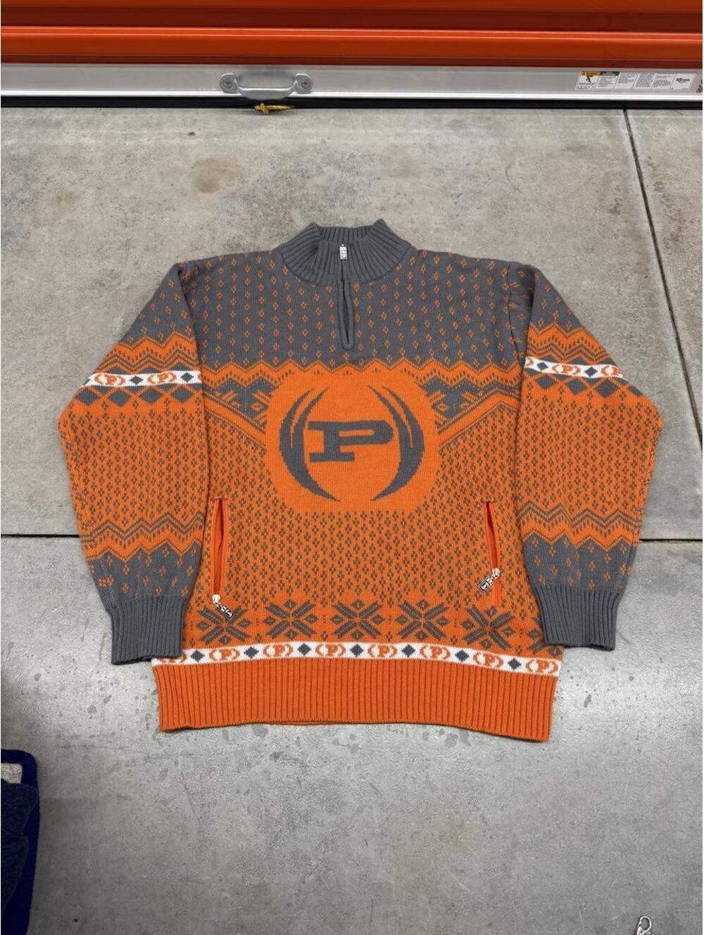 vintage phat farm orange and grey quarter zip knit sweater size xxl